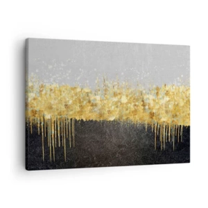 Quadro em tela - Composição abstrata em tons de dourado e preto - 70x50cm - Para dentro e para cima - Decoração de parede moderna para a sala de estar e quarto ARTTOR