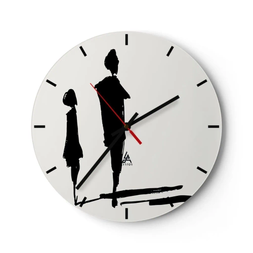 Relógio de parede - Relógio em vidro - Silhuetas pretas de duas figuras em um fundo branco em estilo esboçado. - 30x30cm - Certeza que juntos? - Decoração de parede moderna para a sala de estar, cozinha e quarto ARTTOR