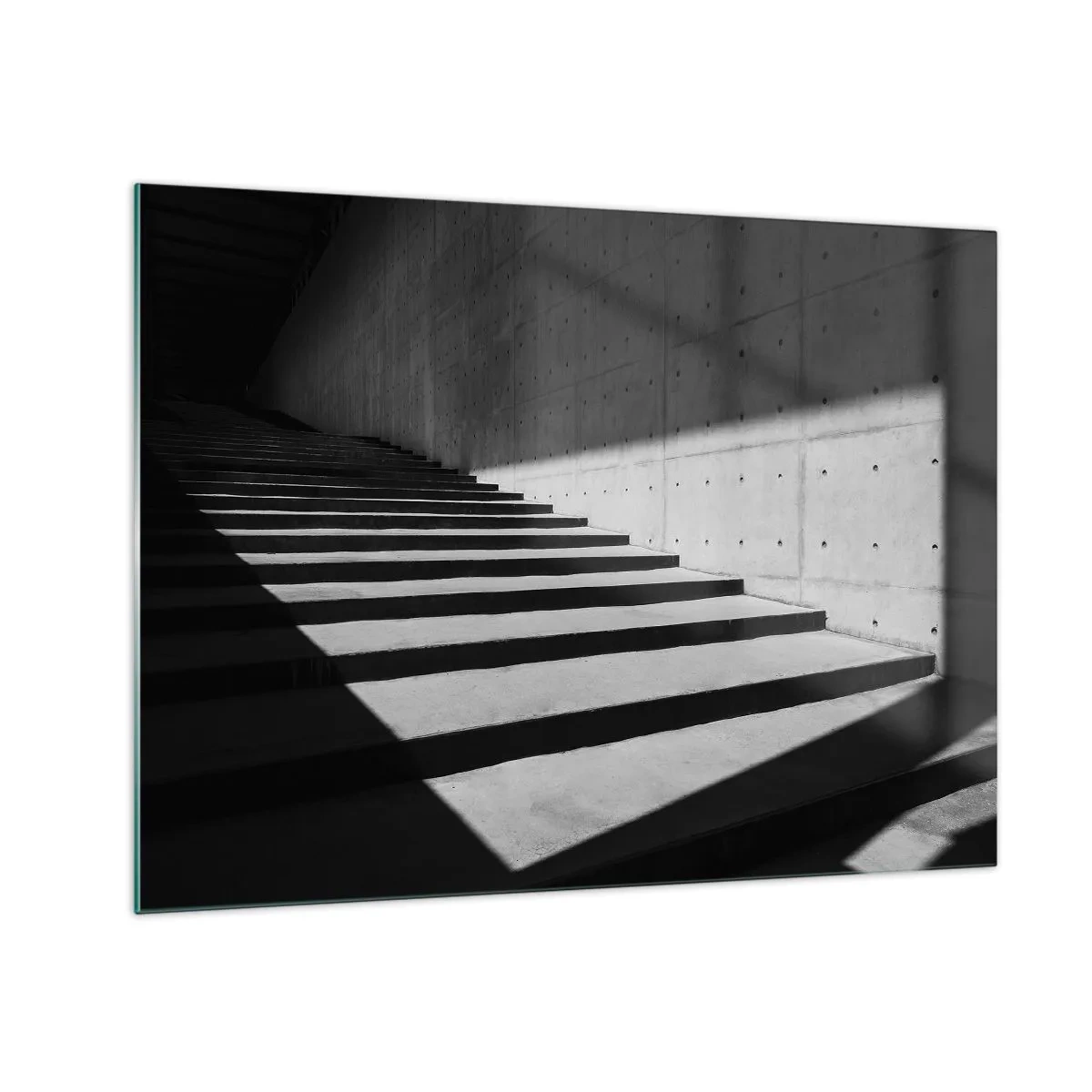 Quadro em vidro - Escadas de concreto com luz e sombra nítidas em um estilo moderno - 70x50cm - A beleza crua do modernismo - Decoração de parede moderna para a sala de estar e quarto ARTTOR