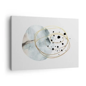 Quadro em tela - Abstração minimalista com padrão geométrico e linhas douradas - 70x50cm - No abraço ao espaço - Decoração de parede moderna para a sala de estar e quarto ARTTOR