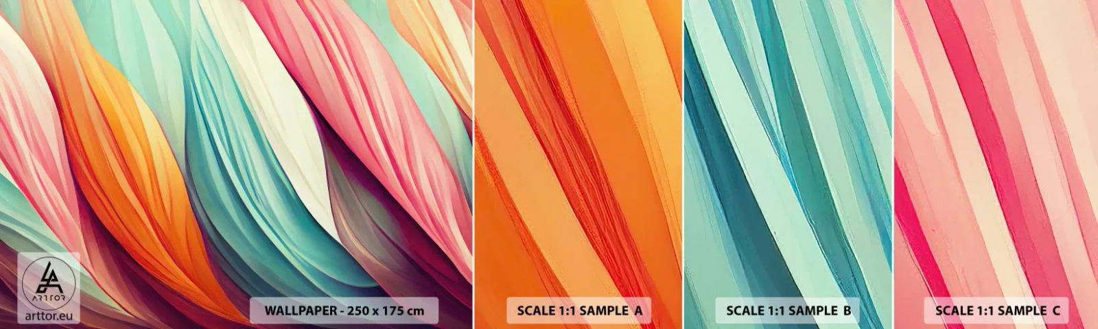 Amostra de Papel de Parede Standard Eco - Tecido arco-íris - Pastel, Linhas, Abstração - 100x30 cm