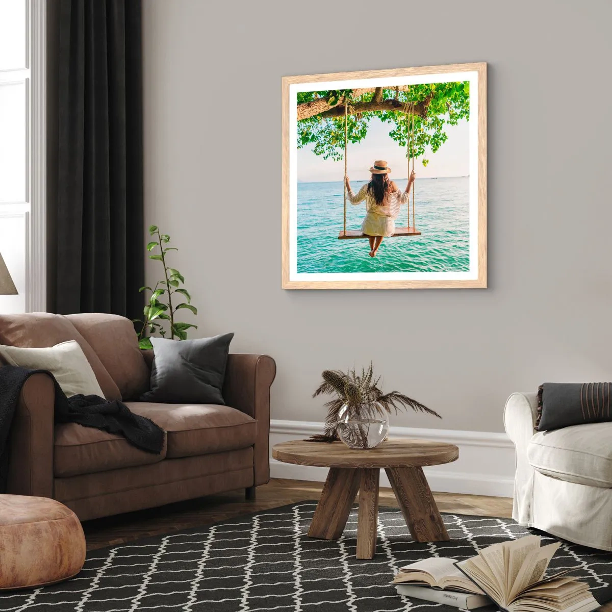 Pôster com moldura de carvalho claro - A vida é bela - 60x60 cm