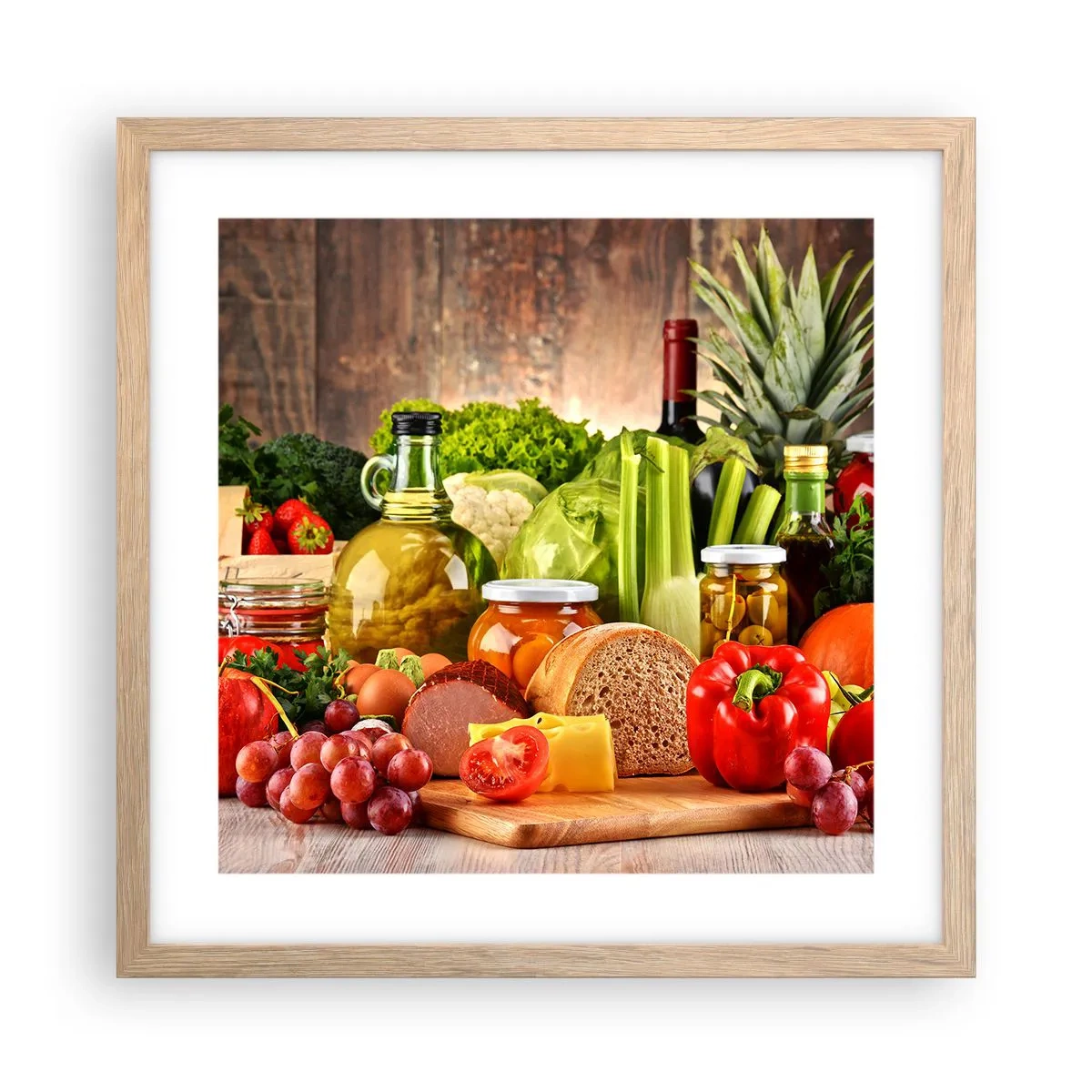 Pôster com moldura de carvalho claro - Defumados, cozidos, em conserva - 40x40 cm