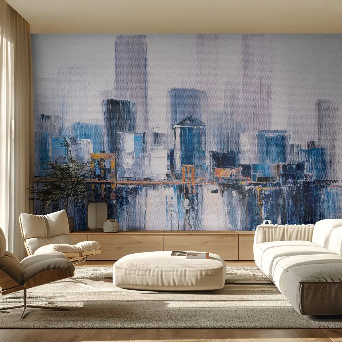 Papel de Parede Premium Canvas - Impressão de Nova York - Edifícios, Pedaço, Pintura - 200x140 cm