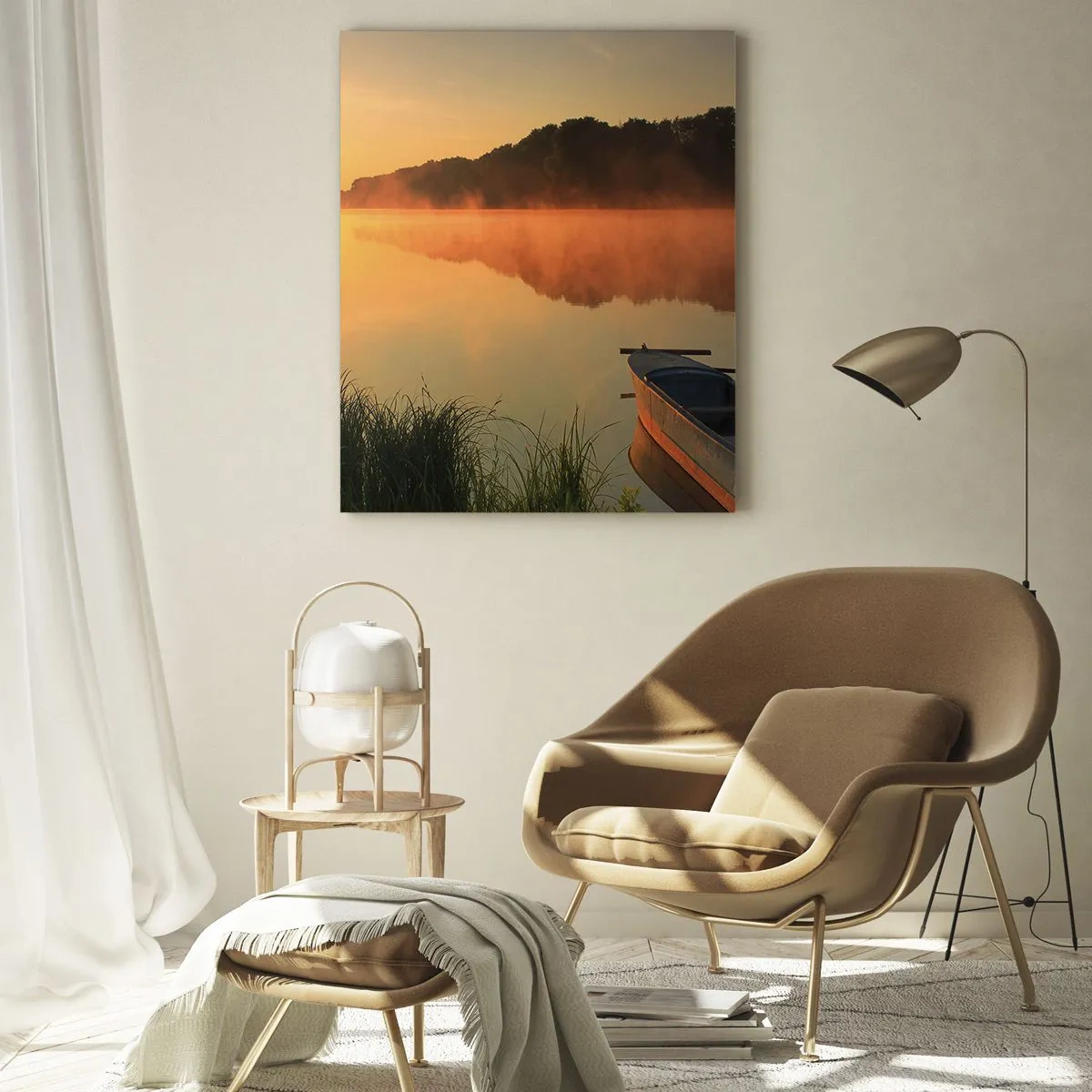 Quadro em vidro - Nascer do sol sobre a água como um espelho - 50x70 cm