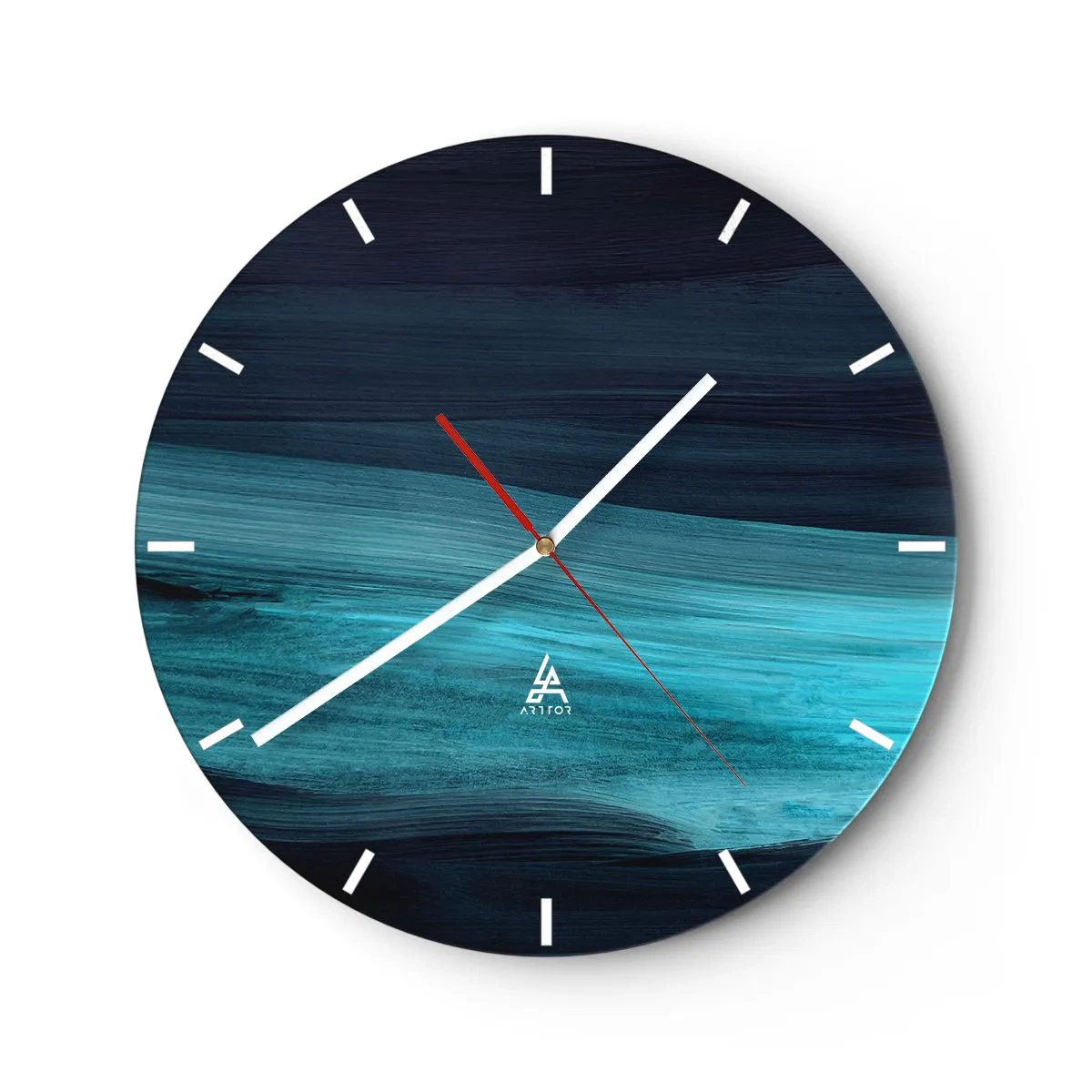 Relógio de parede - Relógio em vidro - Listras abstratas em turquesa e azul marinho que lembram água - 30x30cm - Vá com o fluxo - Decoração de parede moderna para a sala de estar, cozinha e quarto ARTTOR