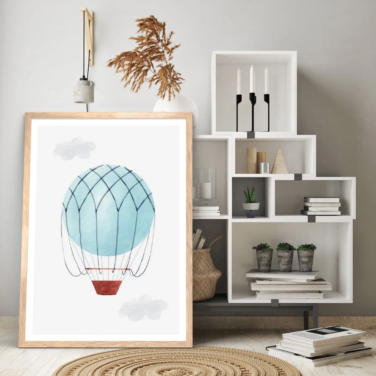 Pôster com moldura de carvalho claro - Tudo nas nuvens - 70x100 cm