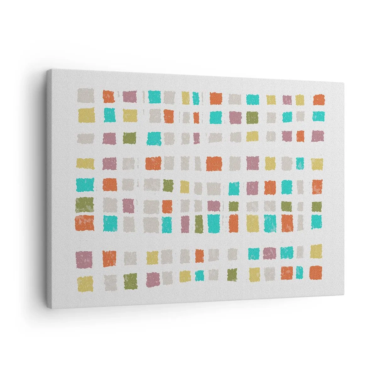 Quadro em tela - Quadrados coloridos em um arranjo minimalista sobre um fundo branco - 70x50cm - Jogo desconhecido - Decoração de parede moderna para a sala de estar e quarto ARTTOR