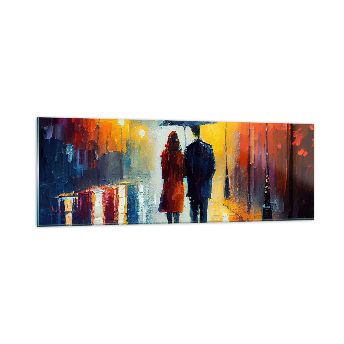Quadro em vidro - Juntos – uma noite colorida - 90x30 cm