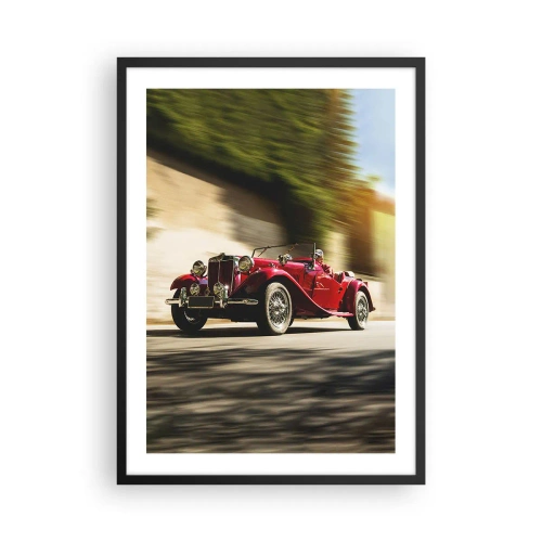 Pôster com moldura preta - Carro clássico vermelho contra uma paisagem desfocada - 50x70cm - Mais bonita que a Vitória de Samotrácia - Decoração de parede moderna para a sala de estar e quarto ARTTOR