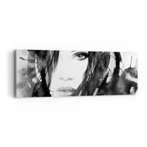 Quadro em tela - Retrato de uma dama a preto e branco - 90x30 cm