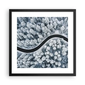 Pôster com moldura preta - Pelaa floresta no inverno - 40x40 cm