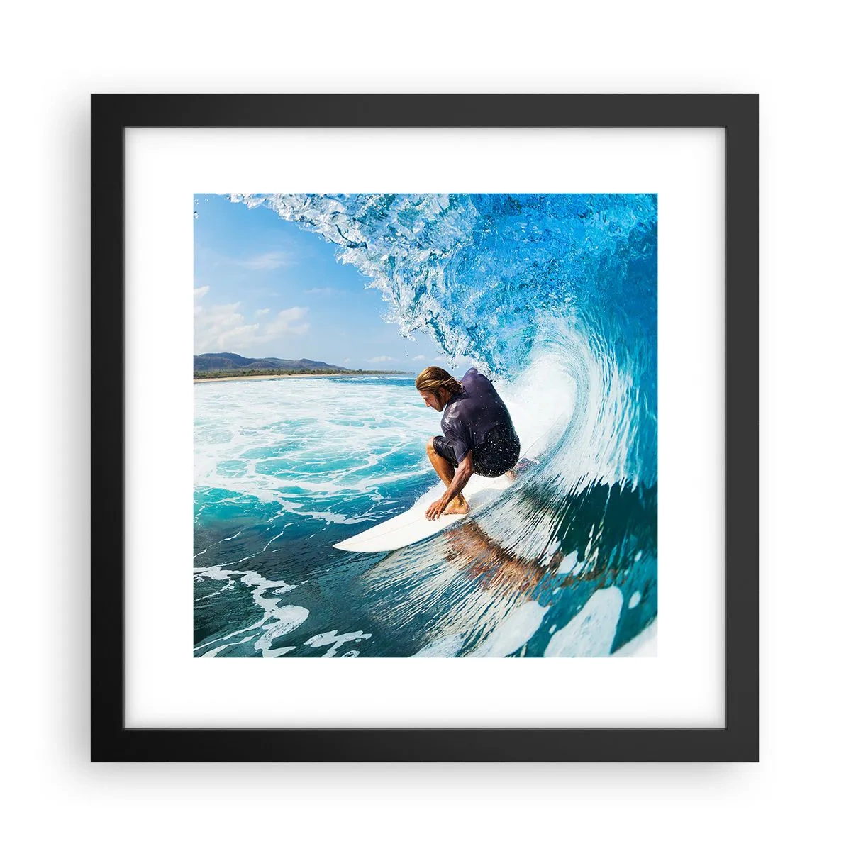 Pôster com moldura preta - Dançando com as ondas - 30x30 cm