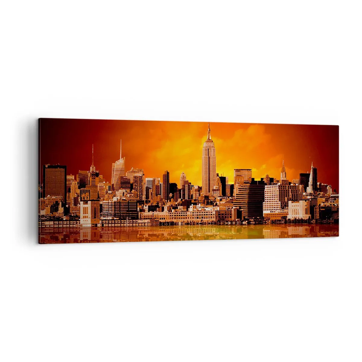 Quadro em tela - Panorama metropolitano em amarelo e bronze - 140x50 cm