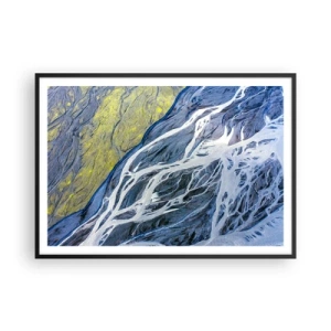 Pôster com moldura preta - Pinturas rupestres da natureza - 100x70 cm