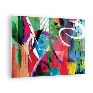 Quadro em vidro - Abstração colorida com formas e texturas dinâmicas - 70x50cm - Rápido, vivo e animado - Decoração de parede moderna para a sala de estar e quarto ARTTOR