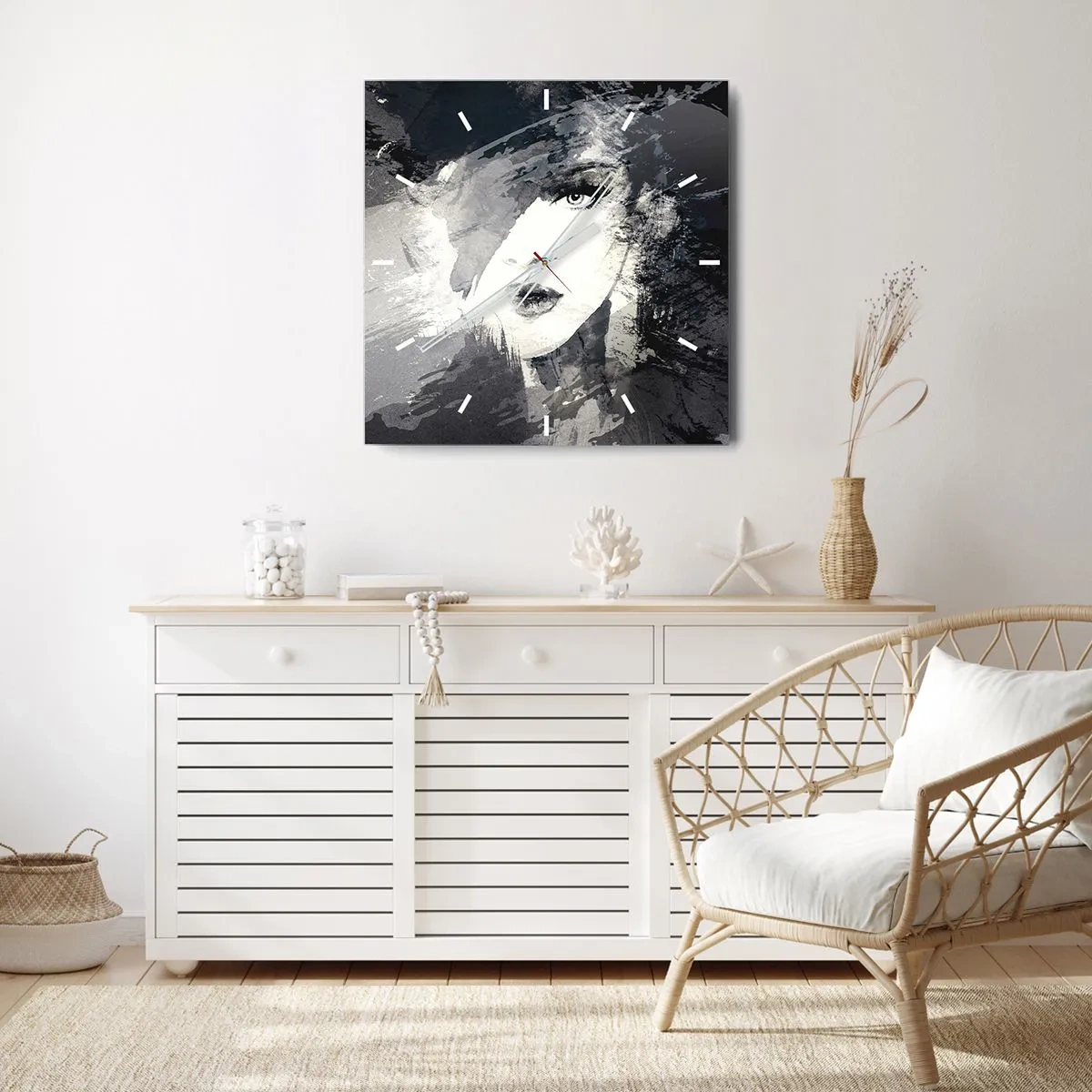 Relógio de parede - Relógio em vidro - Por trás do véu cinzento - 30x30 cm