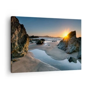 Quadro em tela - Pôr do sol pitoresco em uma praia rochosa - 70x50cm - Intocado pela mão humana - Decoração de parede moderna para a sala de estar e quarto ARTTOR