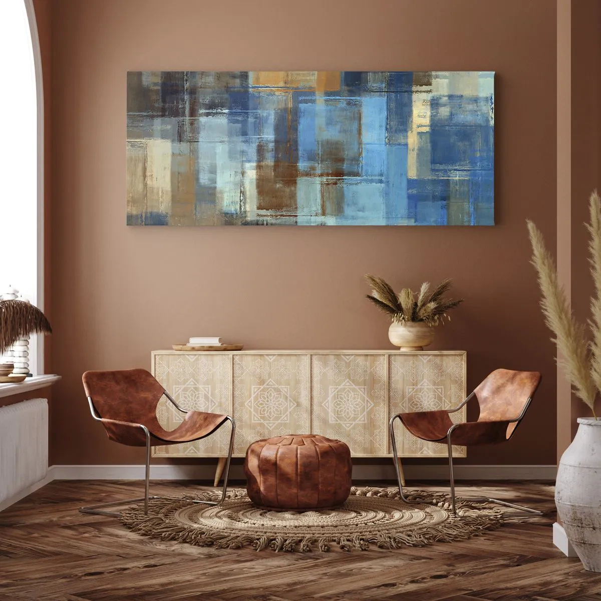 Quadro em tela - Através da cortina azul - 100x40 cm