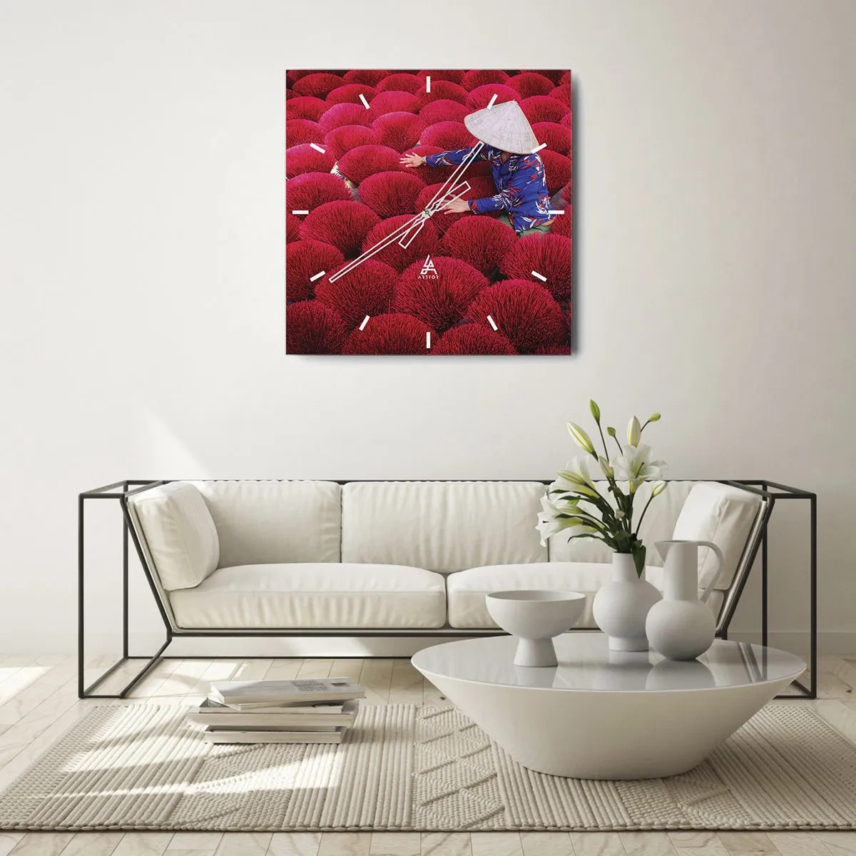 Relógio de parede - Relógio em vidro - No campo de arroz - 40x40 cm