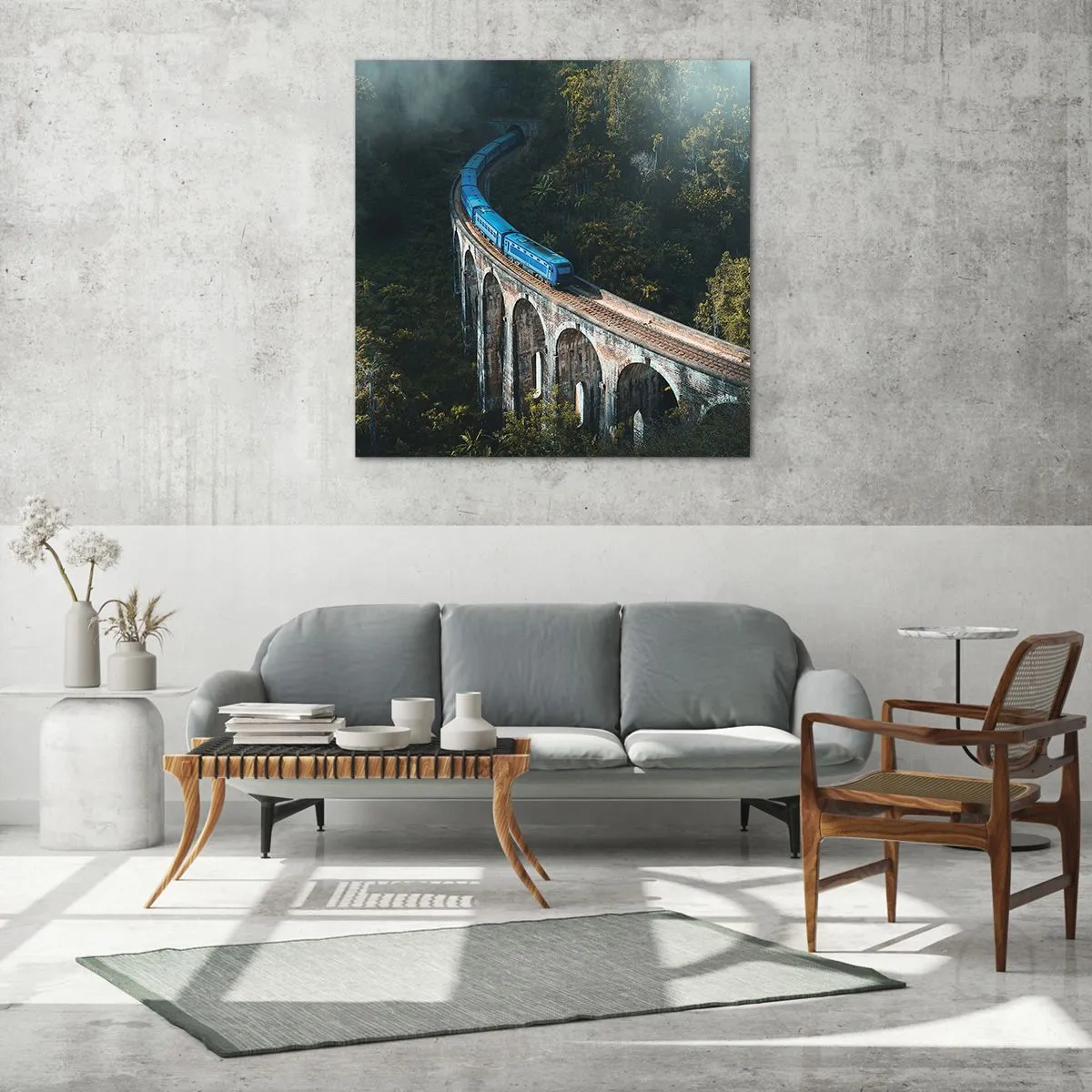 Quadro em vidro - Comboio para a natureza - 60x60 cm