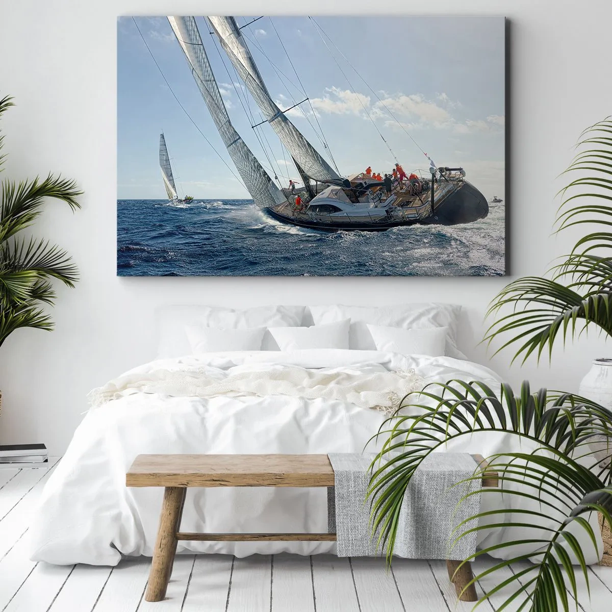 Quadro em tela - Regata de iates em mar aberto sob céu azul - 70x50cm - Que vença o melhor - Decoração de parede moderna para a sala de estar e quarto ARTTOR