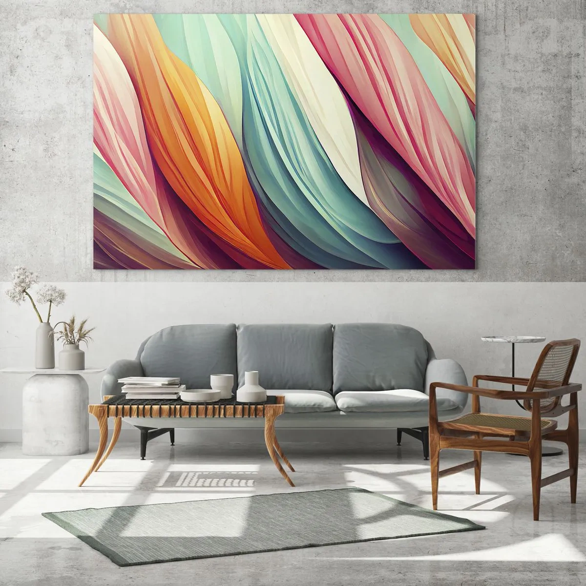 Quadro em vidro - Tecido arco-íris - 100x70 cm