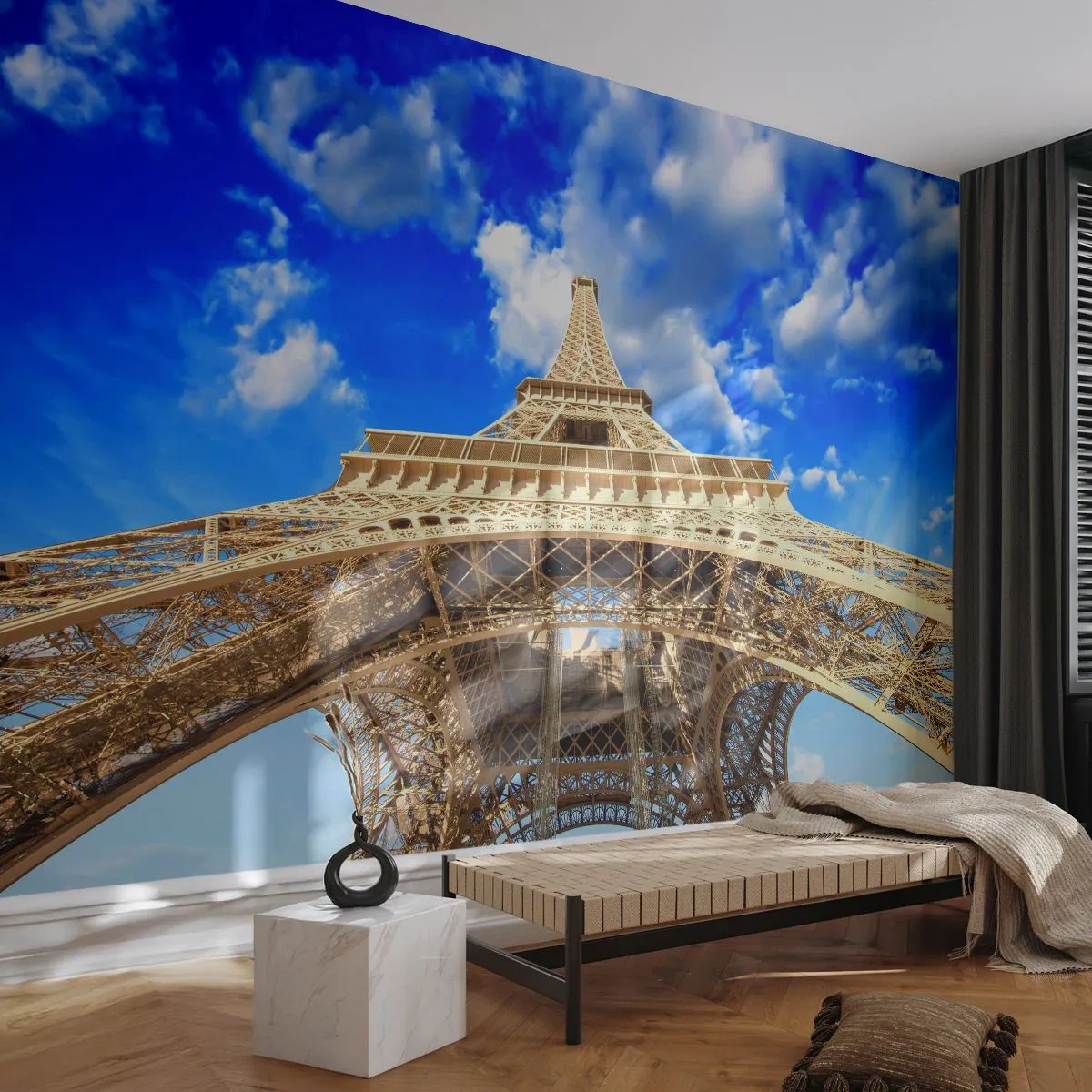 Papel de Parede Premium Canvas - Alcançando o céu e as nuvens - Cidade, Paris, Torre Eiffel - 350x256 cm