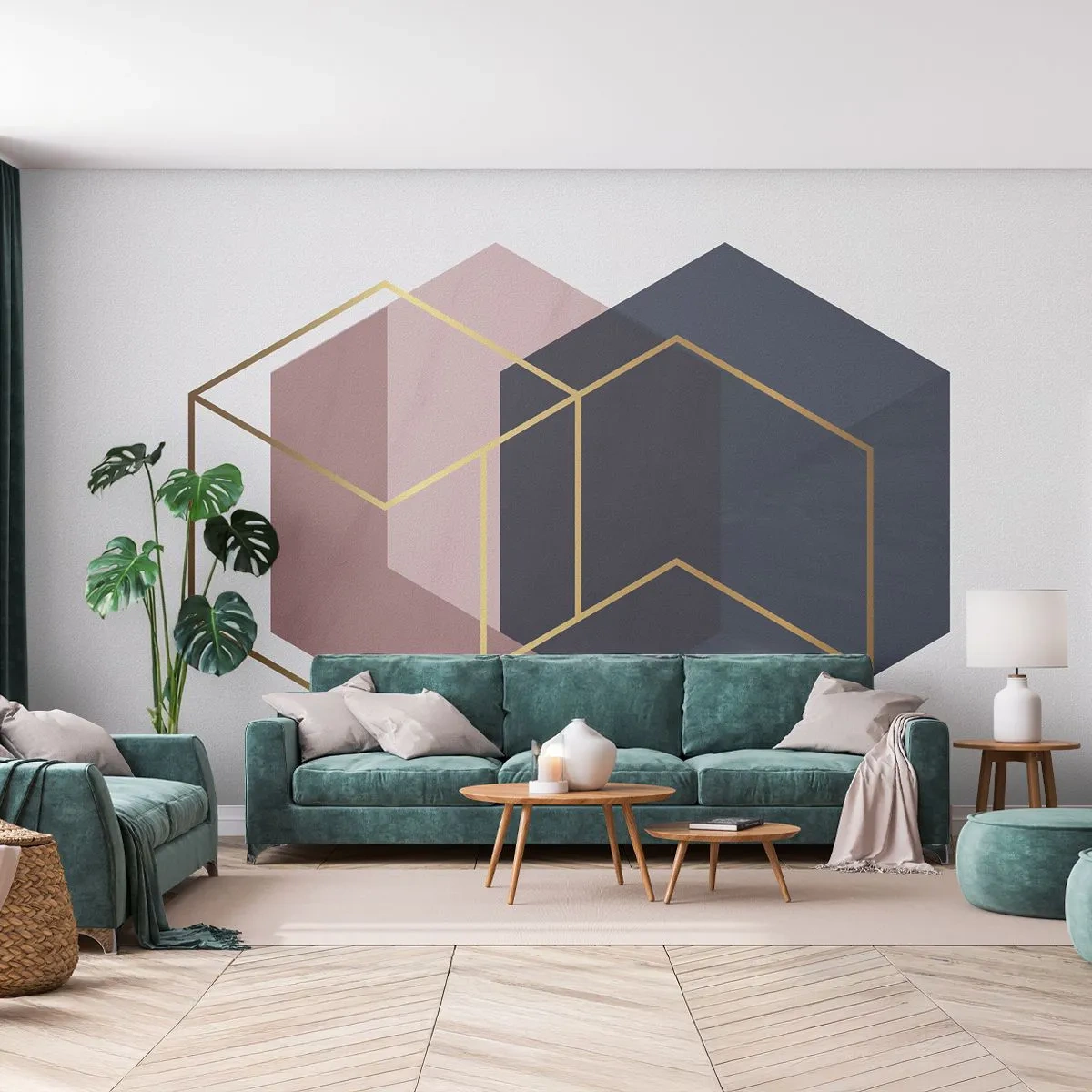 Papel de Parede Autocolante Deluxe Sticker - O poder da simplicidade - Abstração, Pedaço, Hexágeno - 350x256 cm