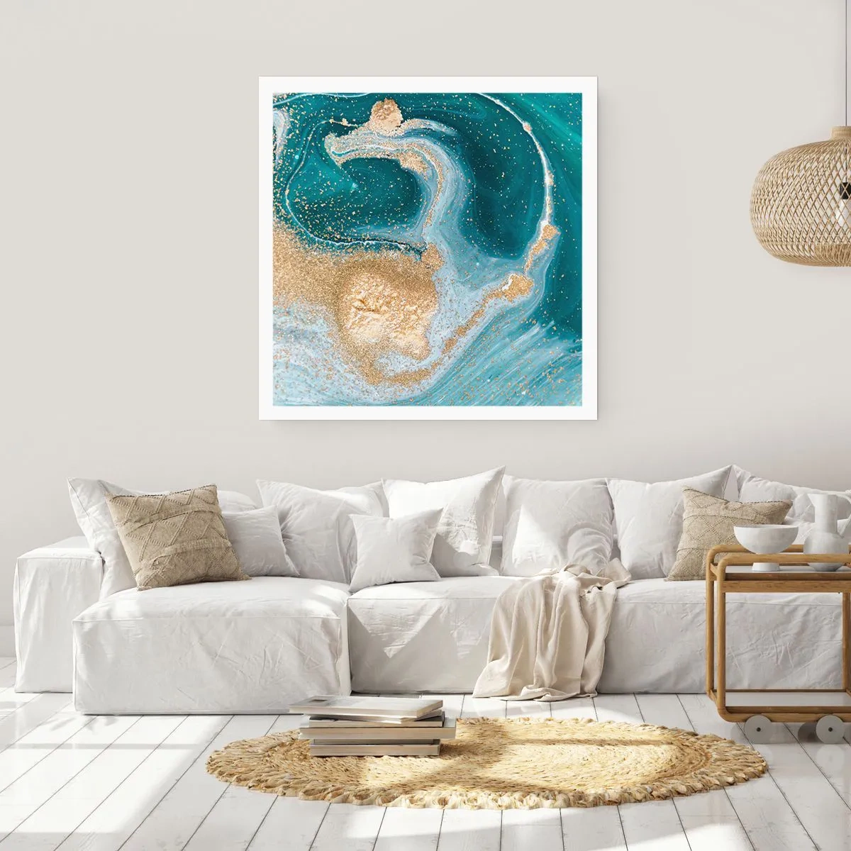 Pôster - Um vórtice de ouro e turquesa - 30x30 cm