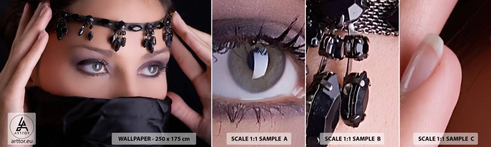 Amostra de Papel de Parede Standard Eco - Mistério tentador do oriente - Mulher, Olhos, Cultura - 100x30 cm