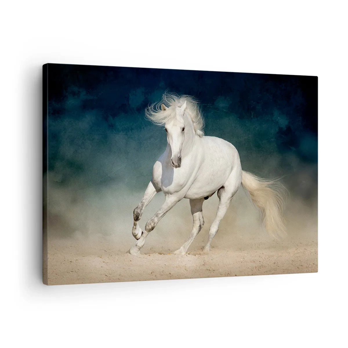 Quadro em tela - Um cavalo branco galopando contra um céu turvo - 70x50cm - Liberdade em seu estado puro - Decoração de parede moderna para a sala de estar e quarto ARTTOR