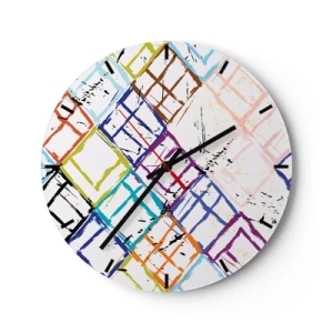 Relógio de parede - Relógio em vidro - Linhas abstratas coloridas formando formas geométricas - 30x30cm - Quartos para alugar - Decoração de parede moderna para a sala de estar, cozinha e quarto ARTTOR