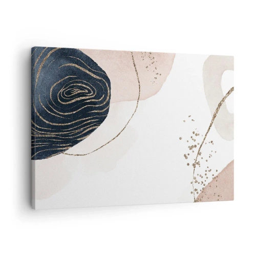Quadro em tela - Formas abstratas em tons de bege e azul marinho com detalhes dourados - 70x50cm - Tudo flui - Decoração de parede moderna para a sala de estar e quarto ARTTOR