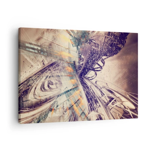 Quadro em tela - Abstração dinâmica em tons de bege e roxo - 70x50cm - Com muita pressa - Decoração de parede moderna para a sala de estar e quarto ARTTOR