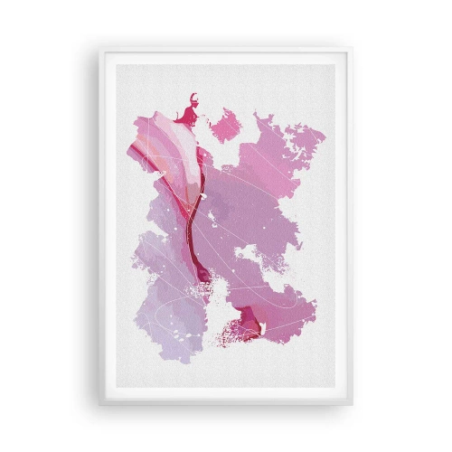 Pôster em moldura branca - Mapa do mundo rosa - 70x100 cm