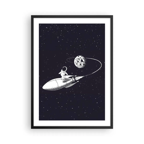 Pôster com moldura preta - Um astronauta em pé em um foguete voando no espaço - 50x70cm - Surfista espacial - Decoração de parede moderna para a sala de estar e quarto ARTTOR