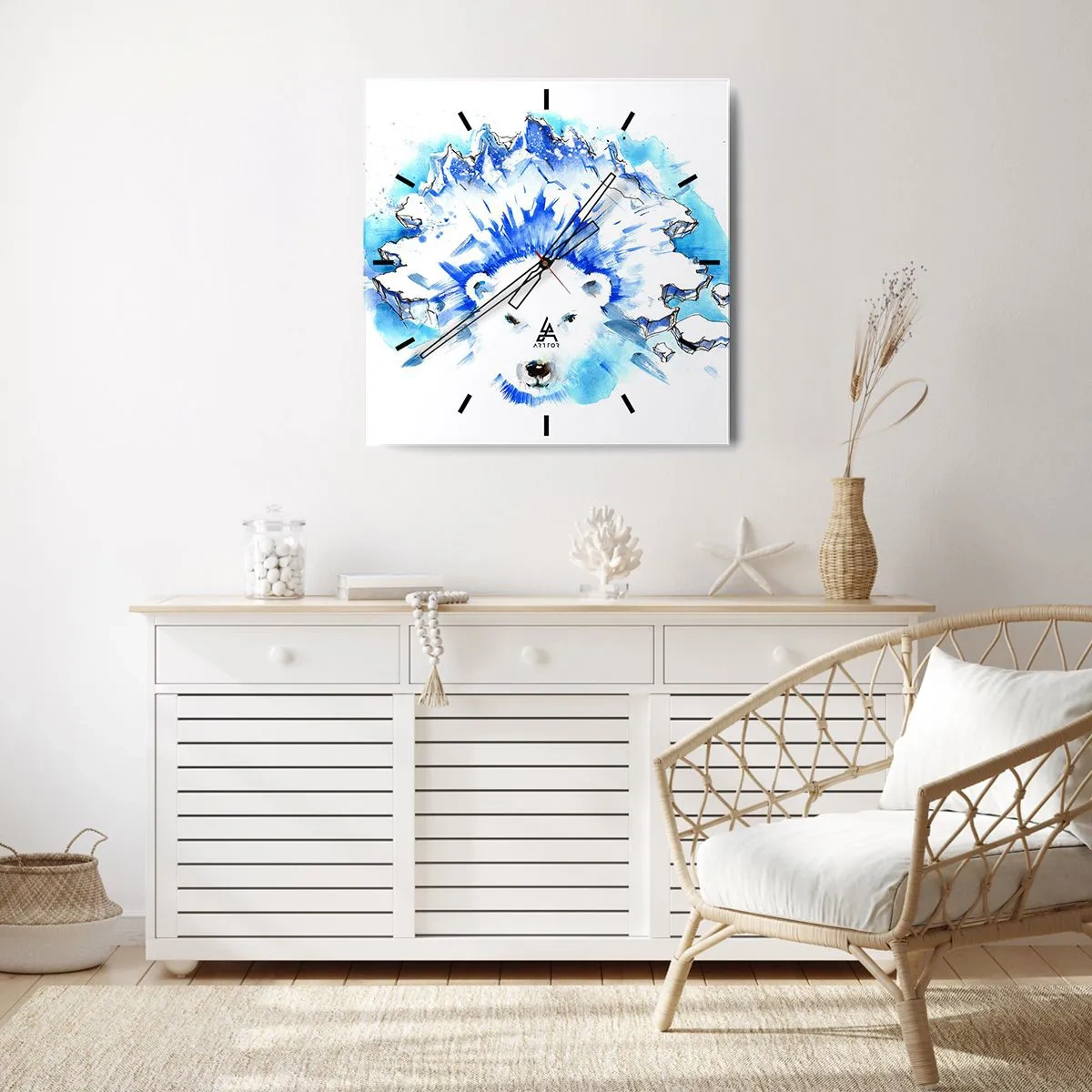 Relógio de parede - Relógio em vidro - O Rei do Ártico em uma coroa de gelo - 40x40 cm