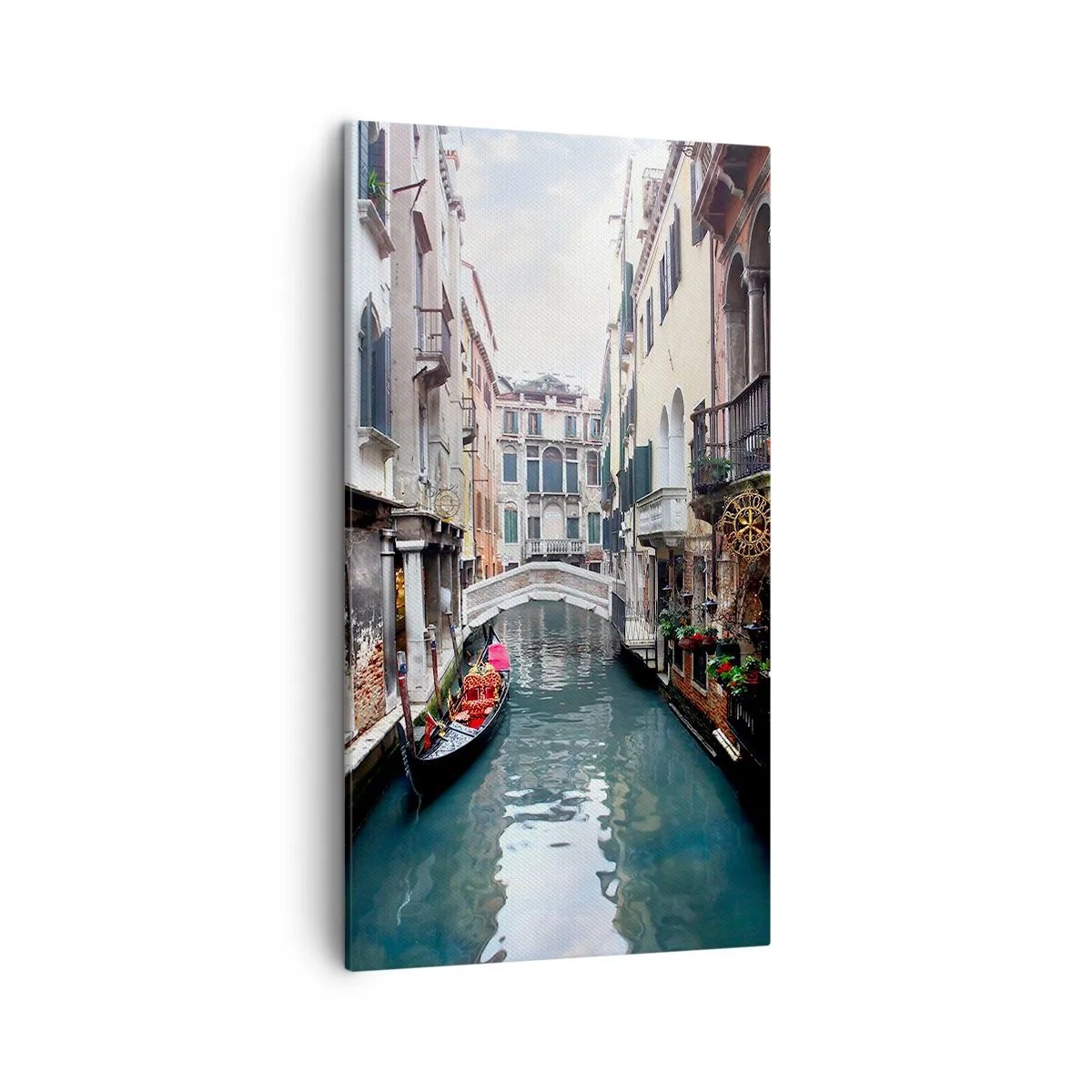 Quadro em tela - Paisagem veneziana com gôndola e ponte - 45x80 cm