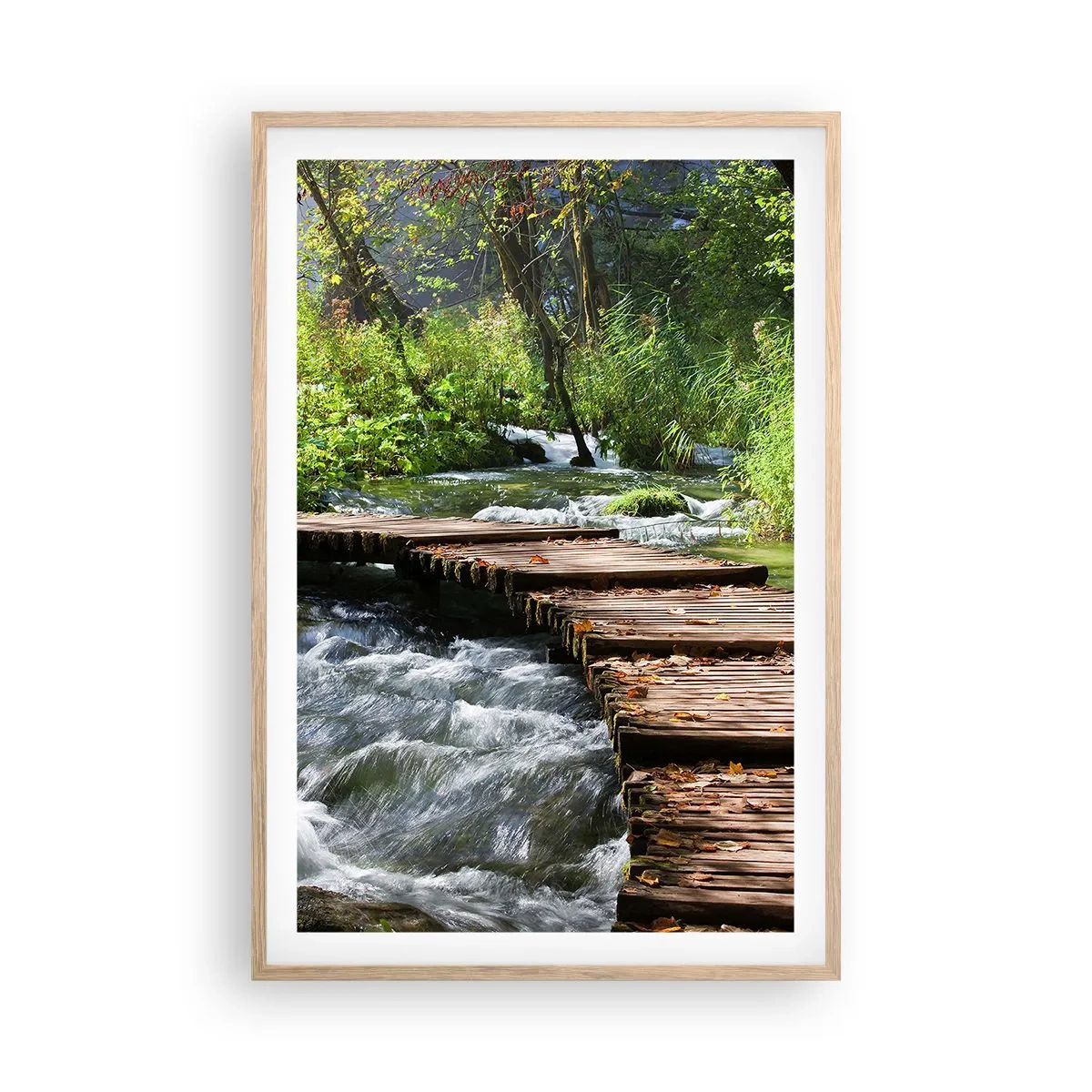 Pôster com moldura de carvalho claro - Sobre a cascata espumosa - 61x91 cm