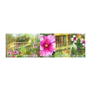 Amostra de papel de parede autocolante Deluxe Sticker - A ponte dos suspiros da primavera - Paisagem, Flores, Jardim - 100x30 cm