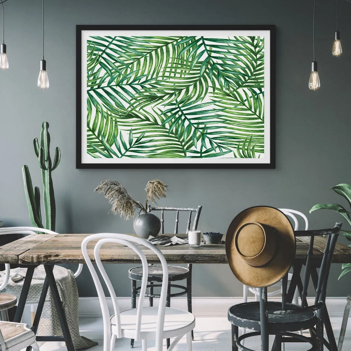 Pôster com moldura preta - Sob as folhas verdes - 70x50 cm