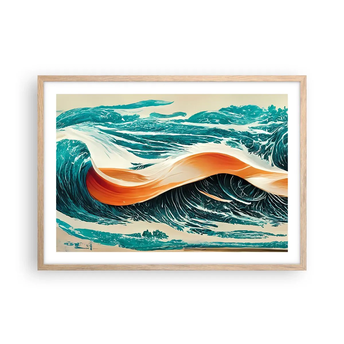Pôster com moldura de carvalho claro - O sonho de um surfista - 70x50 cm