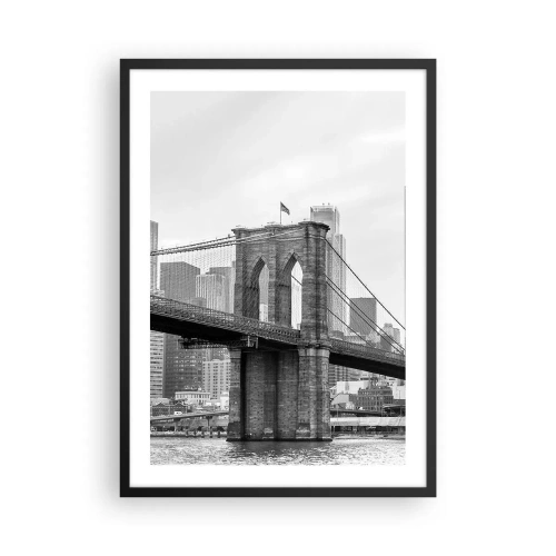 Pôster com moldura preta - Ponte do Brooklyn em monocromático - 50x70cm - Vibrações de Nova York - Decoração de parede moderna para a sala de estar e quarto ARTTOR