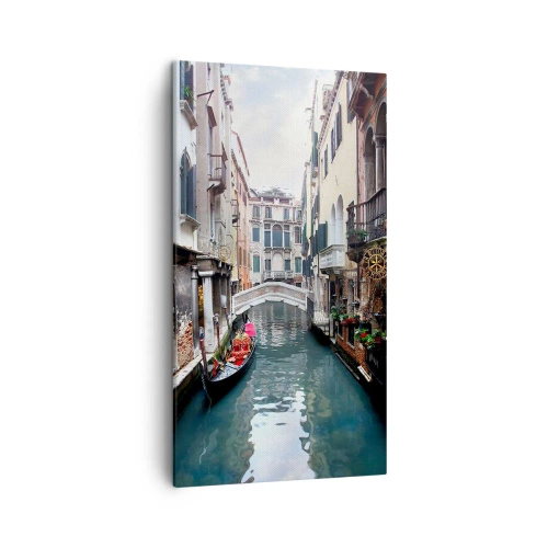 Quadro em tela - Paisagem veneziana com gôndola e ponte - 45x80 cm