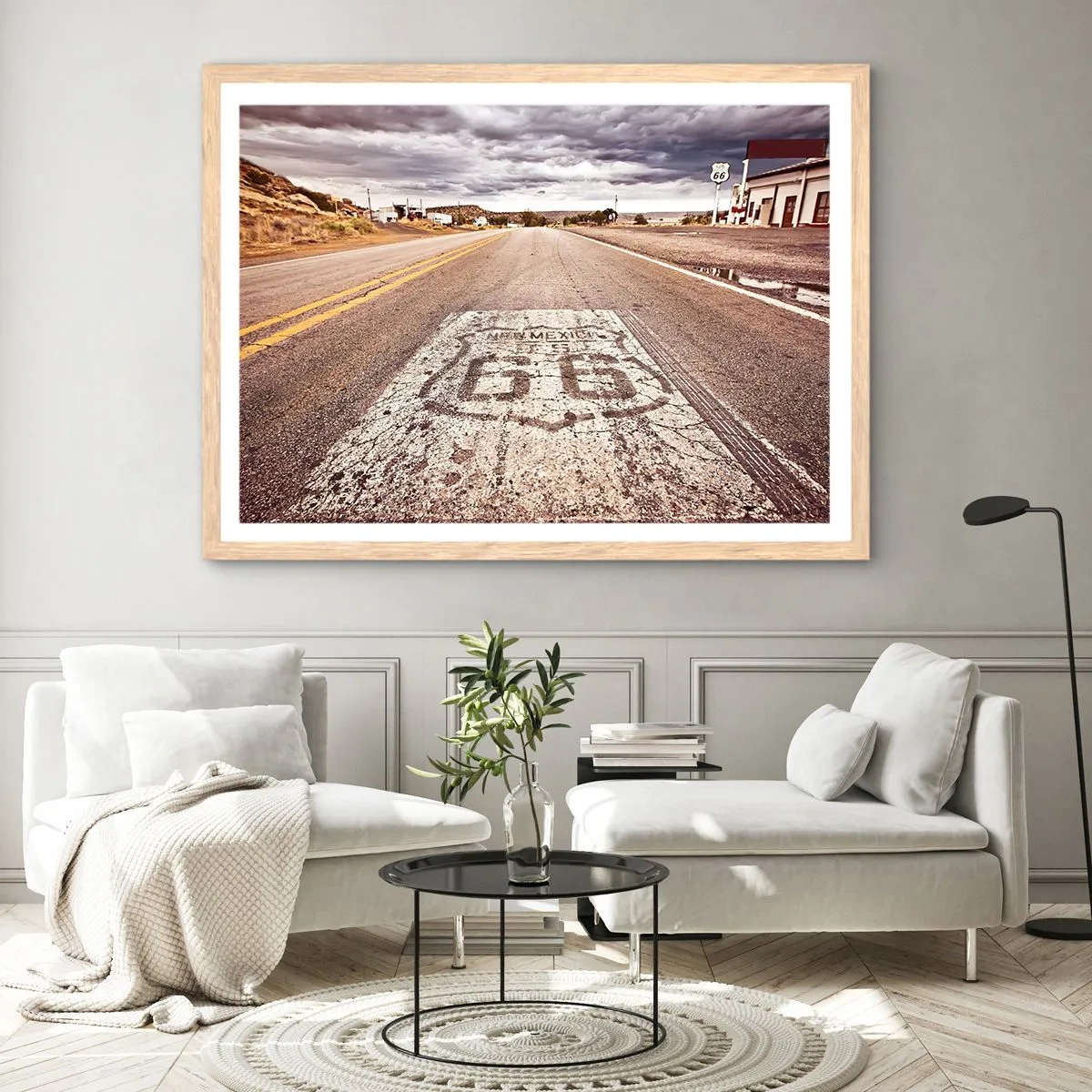 Pôster com moldura de carvalho claro - Mother Road - uma lenda americana - 100x70 cm