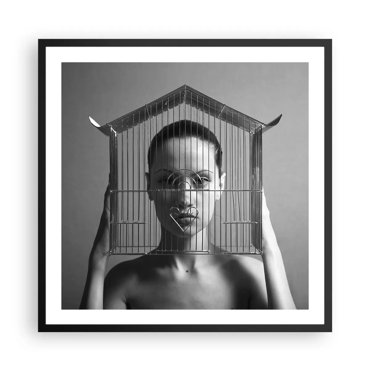 Pôster com moldura preta - Retrato um pouco surreal - 60x60 cm