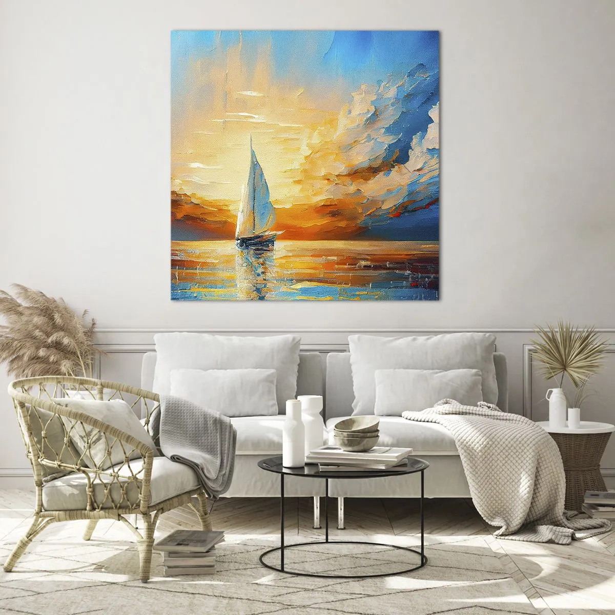 Quadro em vidro - Balsa em ouro - 50x50 cm