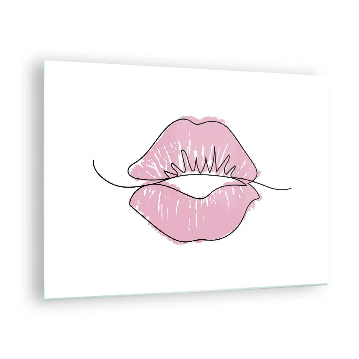 Quadro em vidro - Imagem abstrata de lábios em tons de rosa e preto - 70x50cm - Pronto para beijar? - Decoração de parede moderna para a sala de estar e quarto ARTTOR