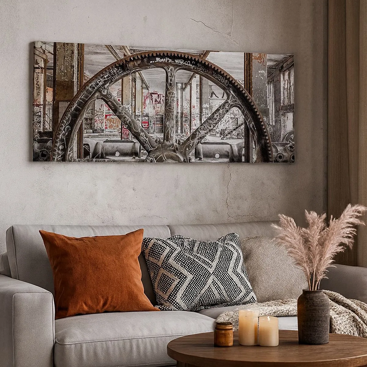 Quadro em tela - A vida secreta da fábrica - 100x40 cm